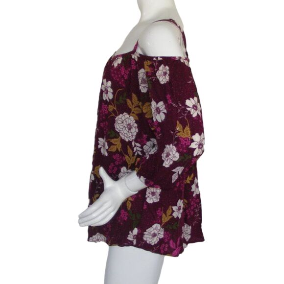 TORRID Camisole Top, 2/2X, Floral on Berry, Spag straps, Cold shoulder, 3/4 slvs - Picture 7 of 11